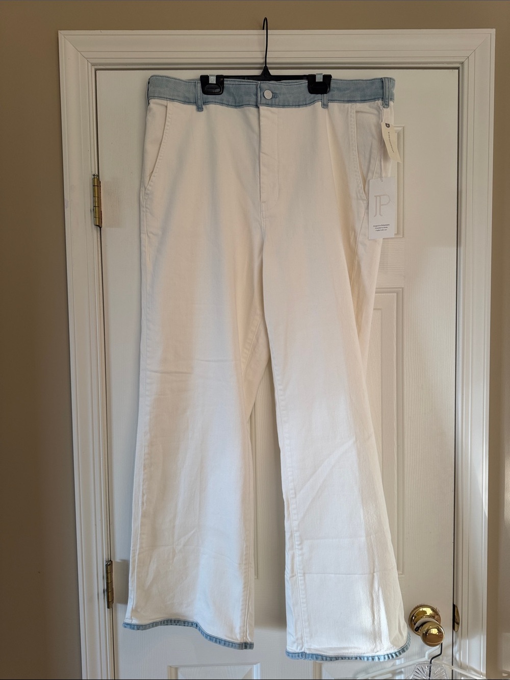 Anthropologie White Wide-Leg Jeans with Light Blue Trim